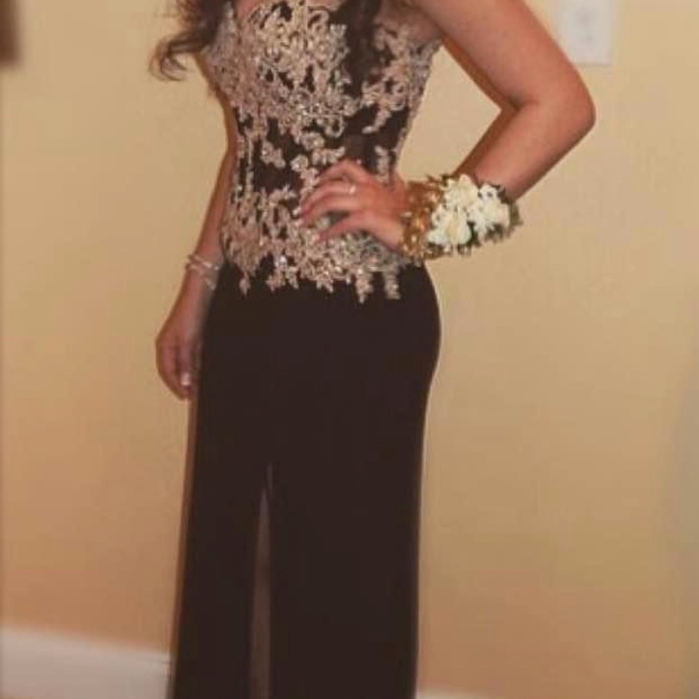 Elegant Black and Gold Evening Gown